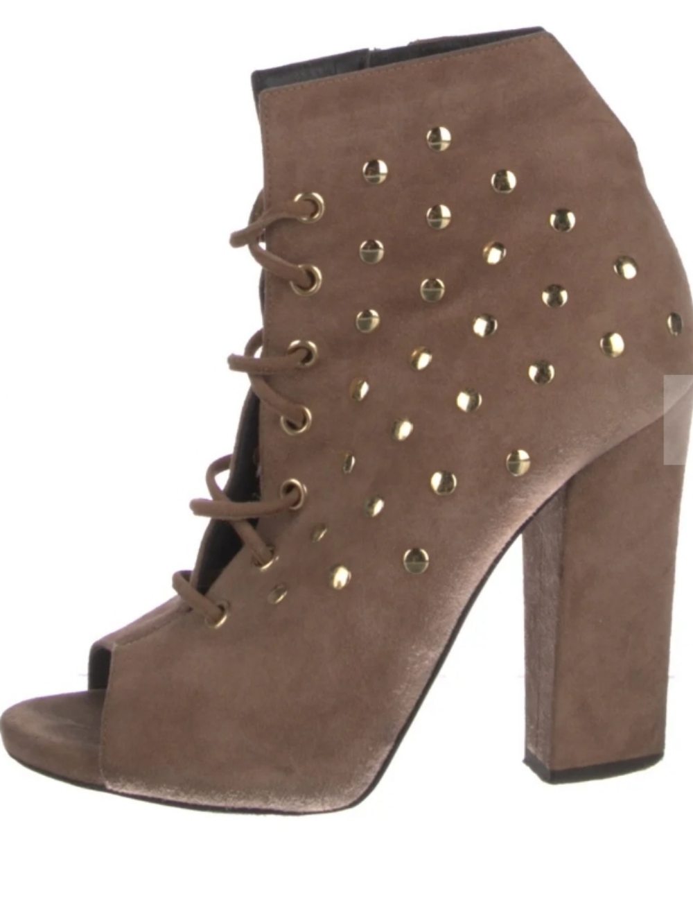 Giuseppe Zanotti Taupe Studded Peep-Toe Lace-Up Bootie Size 6.5 - Picture 3 of 5